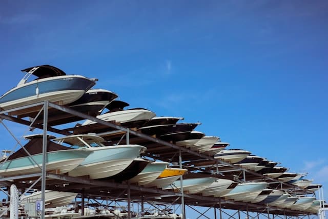 Boats docked at marina for secure storage