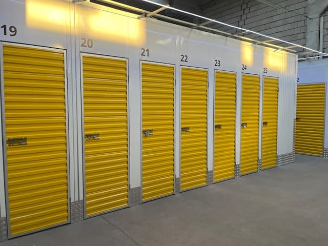 Compact lockers and small storage units in modern facility